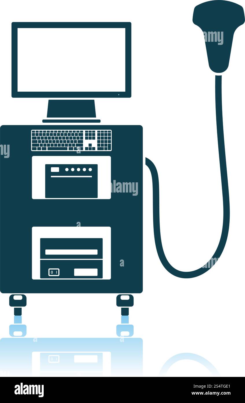 Ultrasound Diagnostic Machine Icon. Shadow Reflection Design. Vector ...