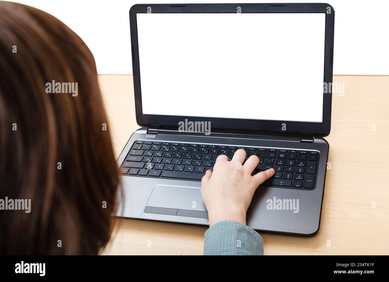 business still life - laptop with cutout screen on office table ...