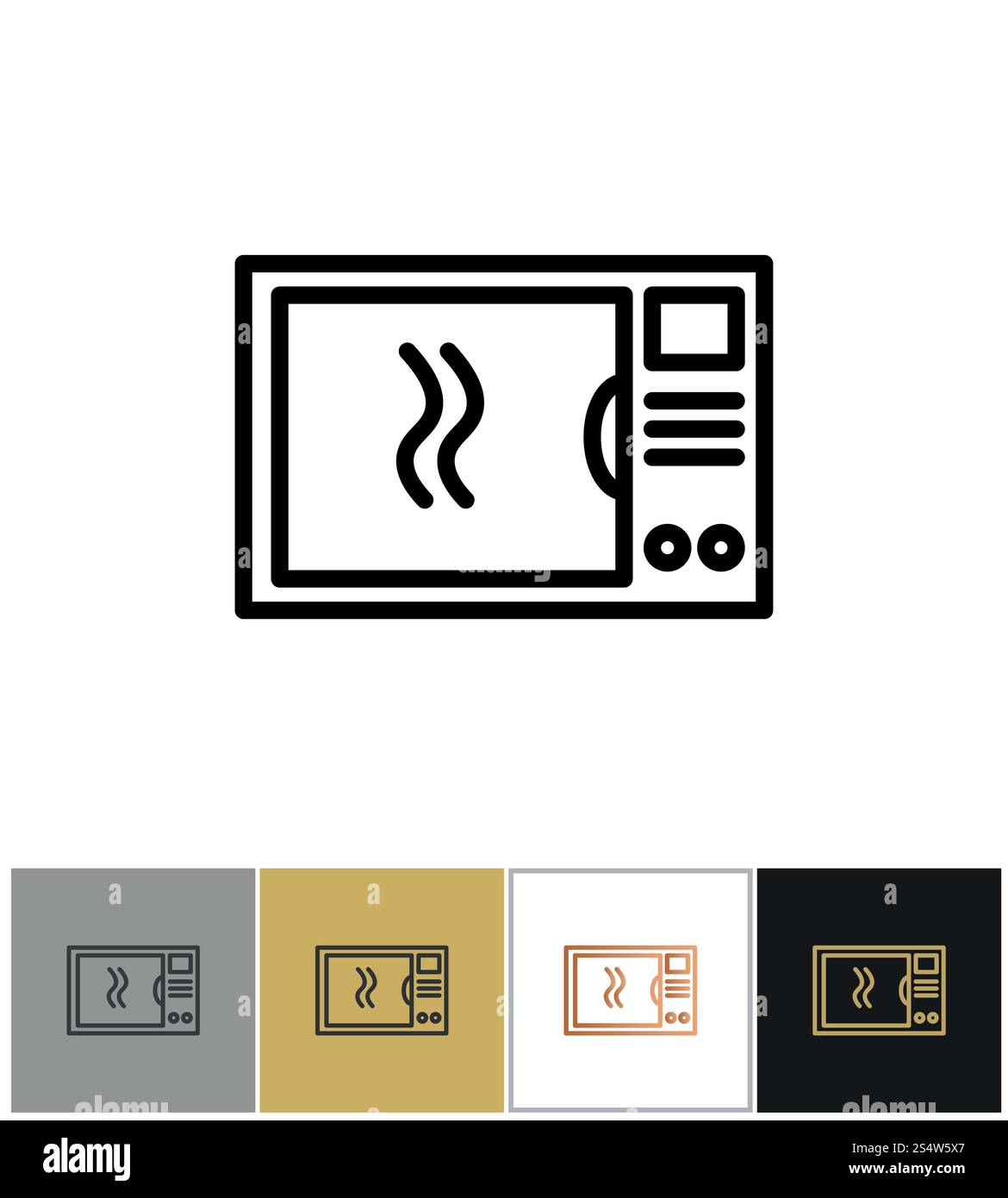 Microwave icon, household food meal cooking symbols, home kitchenware appliances on white and black backgrounds. Vector illustration. Microwave icon, household food meal cooking symbols, home kitchenware appliances Stock Vector