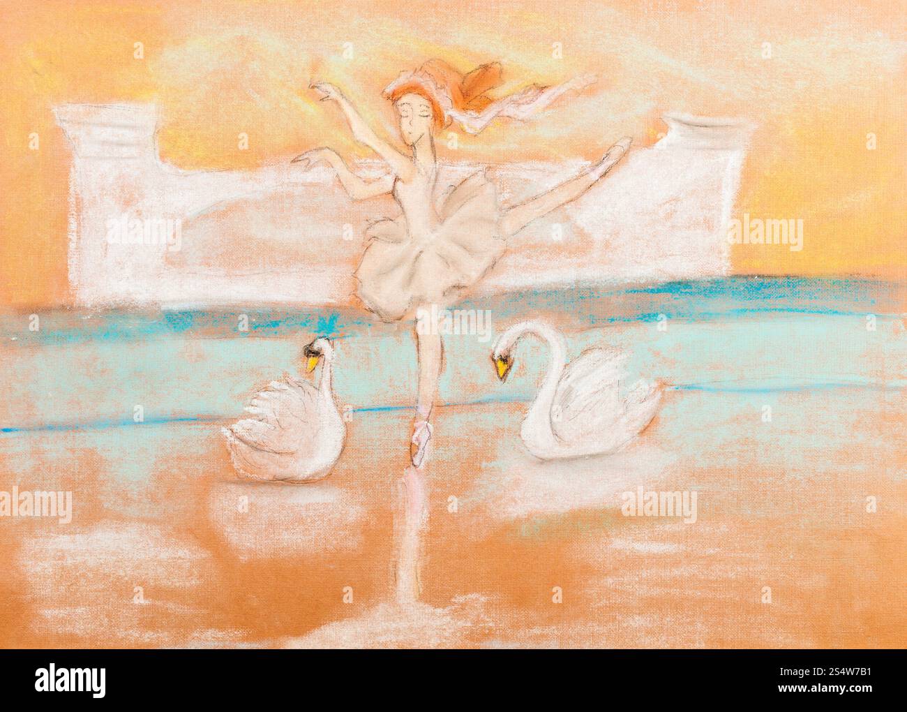 children drawing - ballerina dancing ballet Swan Lake by dry patel Stock Photo