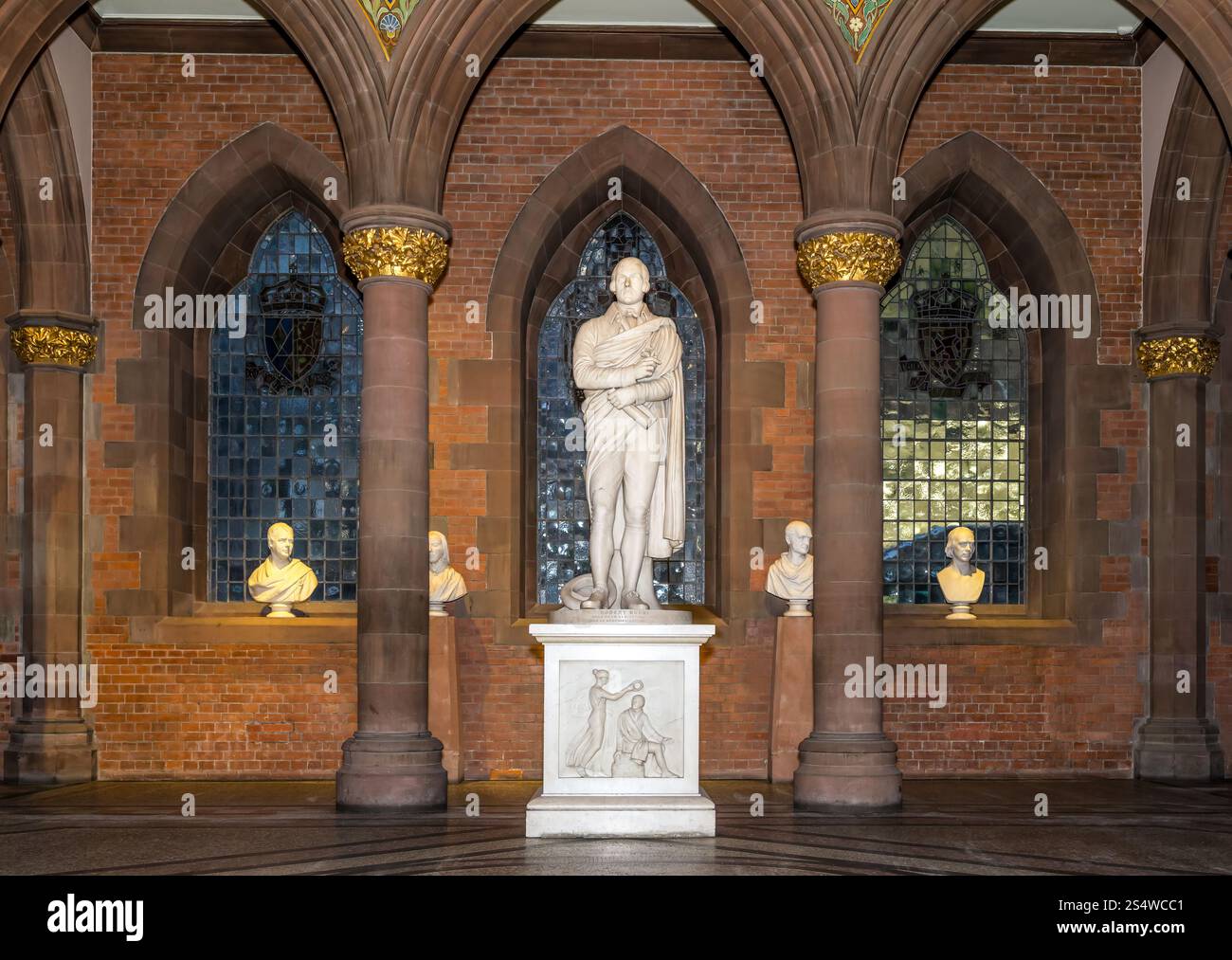 Poet Robert Burns statue & other busts, grand hall of Scottish National Portrait Gallery, Edinburgh, Scotland, UK Stock Photo