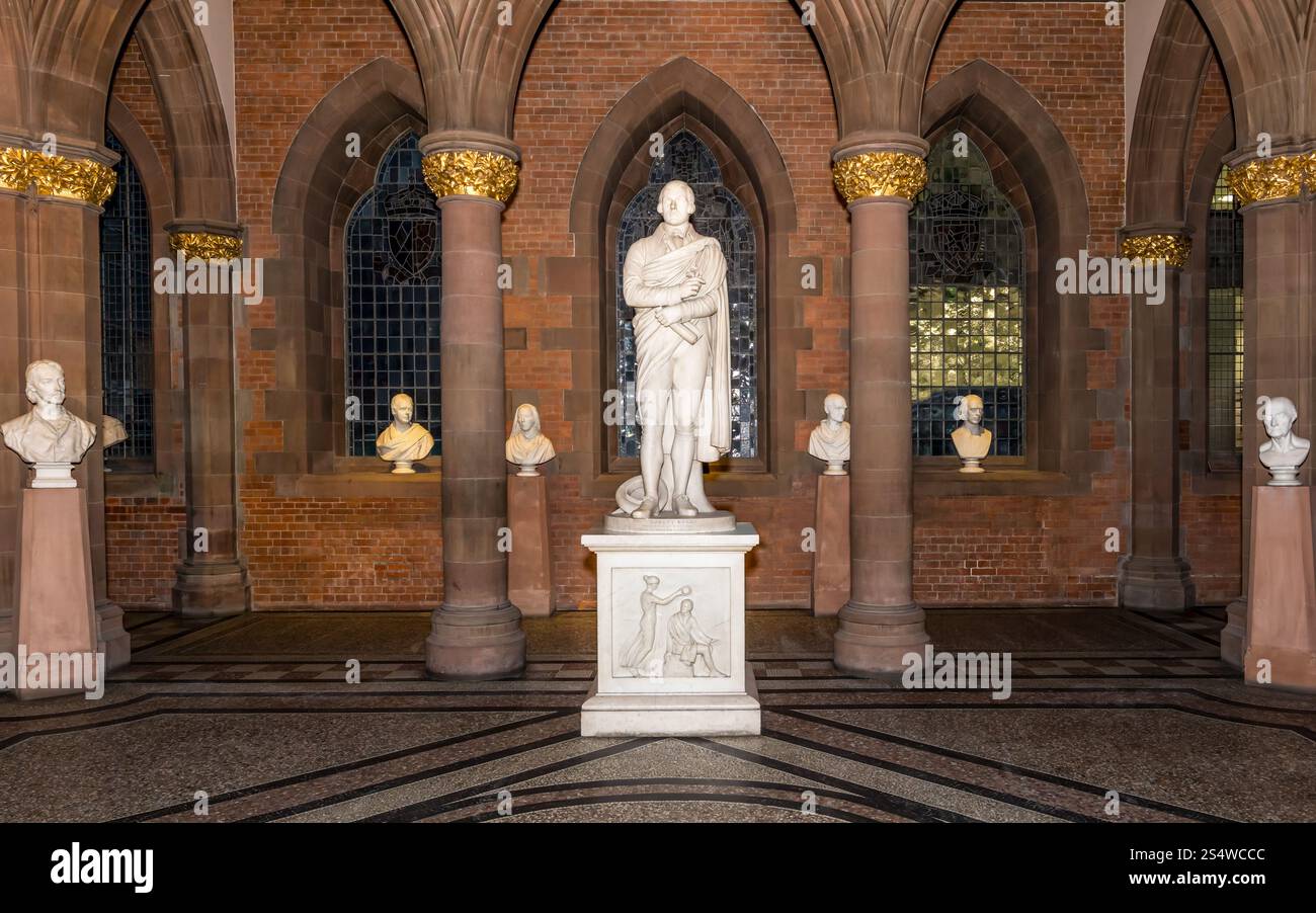 Poet Robert Burns statue & other busts, grand hall of Scottish National Portrait Gallery, Edinburgh, Scotland, UK Stock Photo