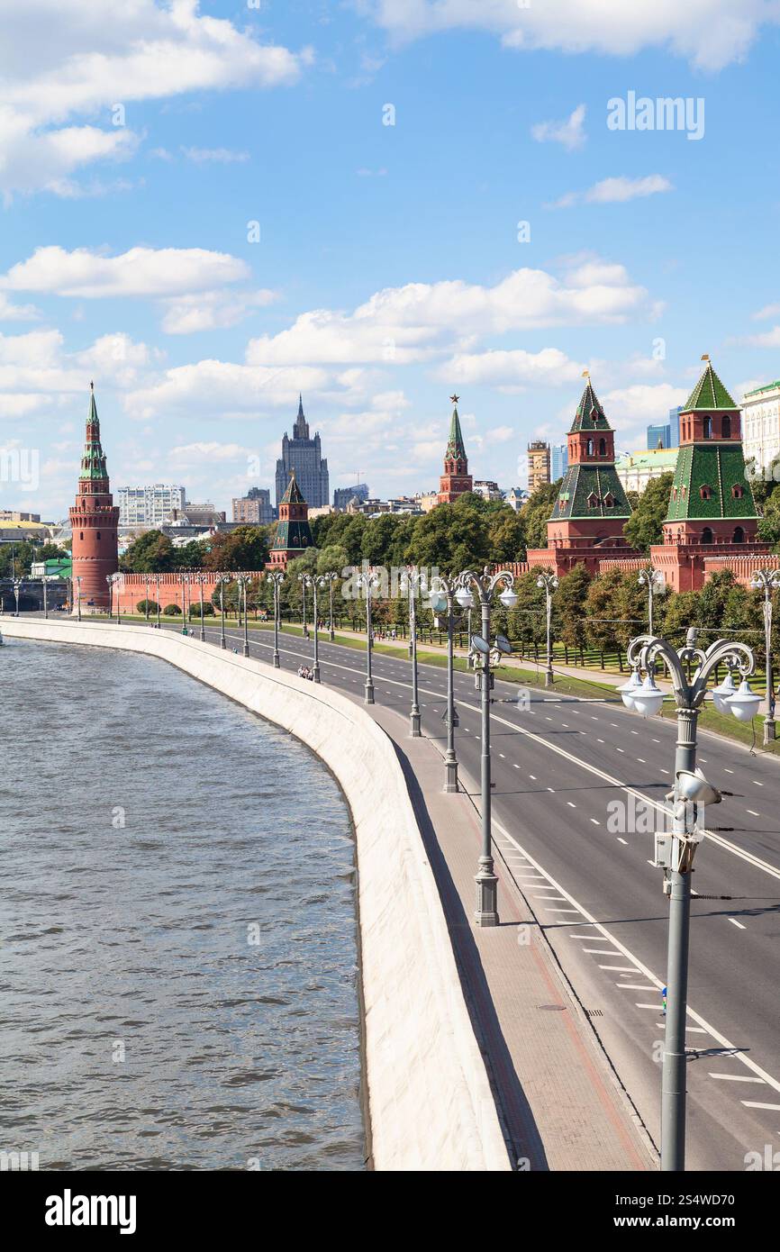 Moscow skyline - The Kremlin Embankment of Moskva River, Kremlin Towers in Moscow, Russia in summer day Stock Photo