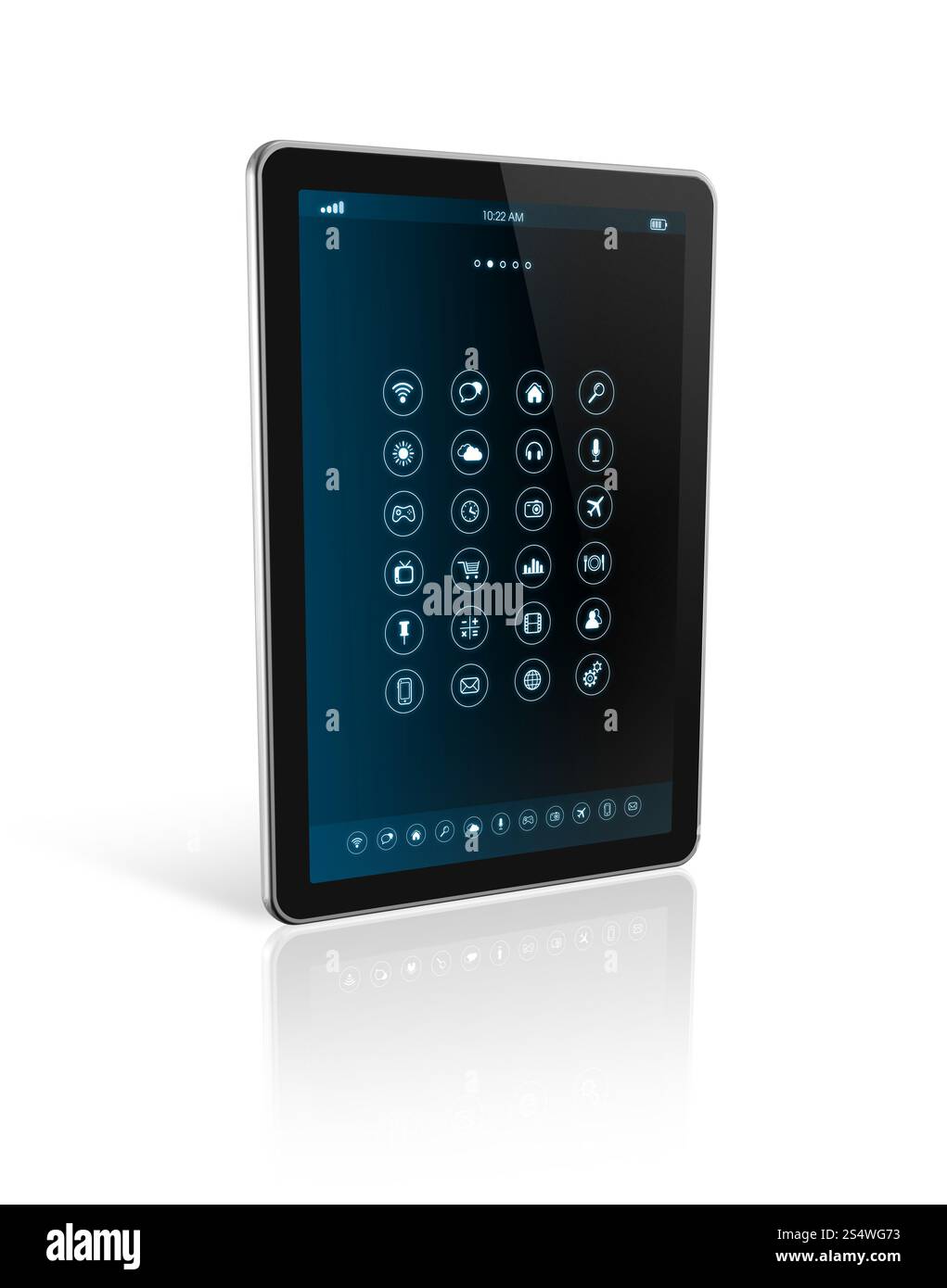 3D tablet pc with apps icons interface - isolated on white with clipping path. tablet pc with apps icons interface Stock Photo