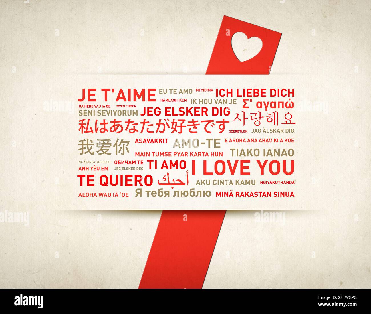I love you message card translated in different world languages Stock Photo