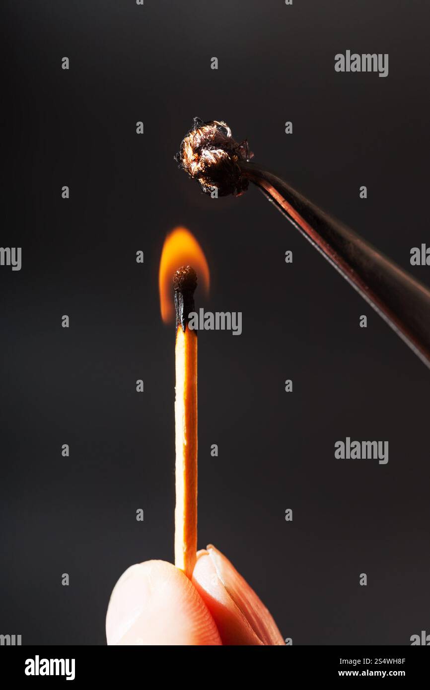 Flam Sample experiment to determine the composition of tissue - match flame ignites ...