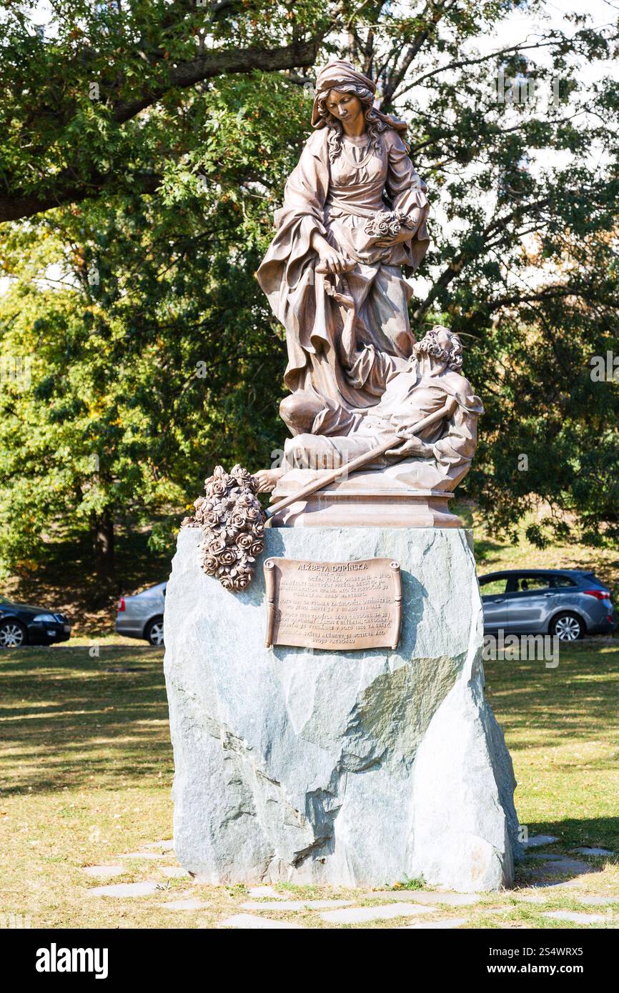 Statue of Alzbeta Durinska (St. Elizabeth) in courtyard of Bratislava ...