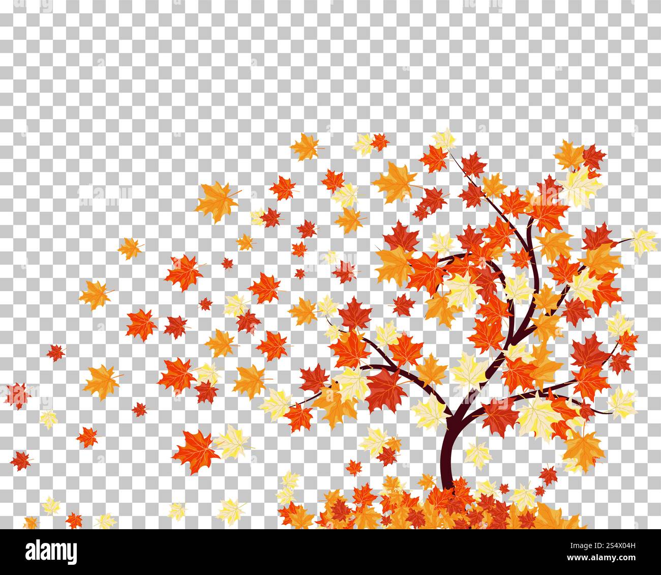 Falling maple leaves with transparency grid on back. Vector Illustration. Stock Vector