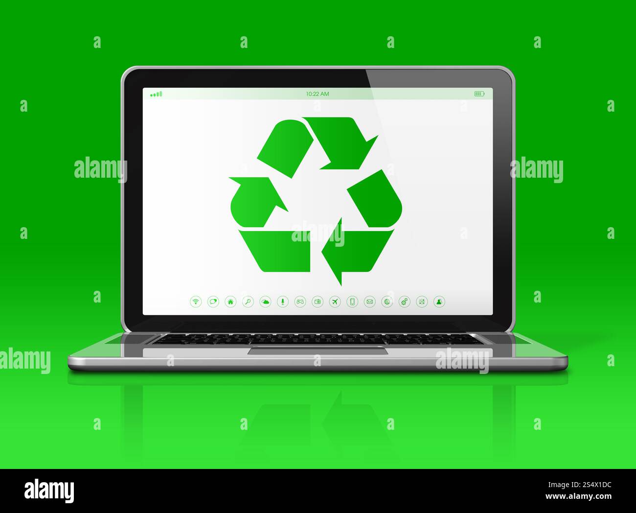 3D Laptop with a recycle symbol on screen. environmental conservation ...