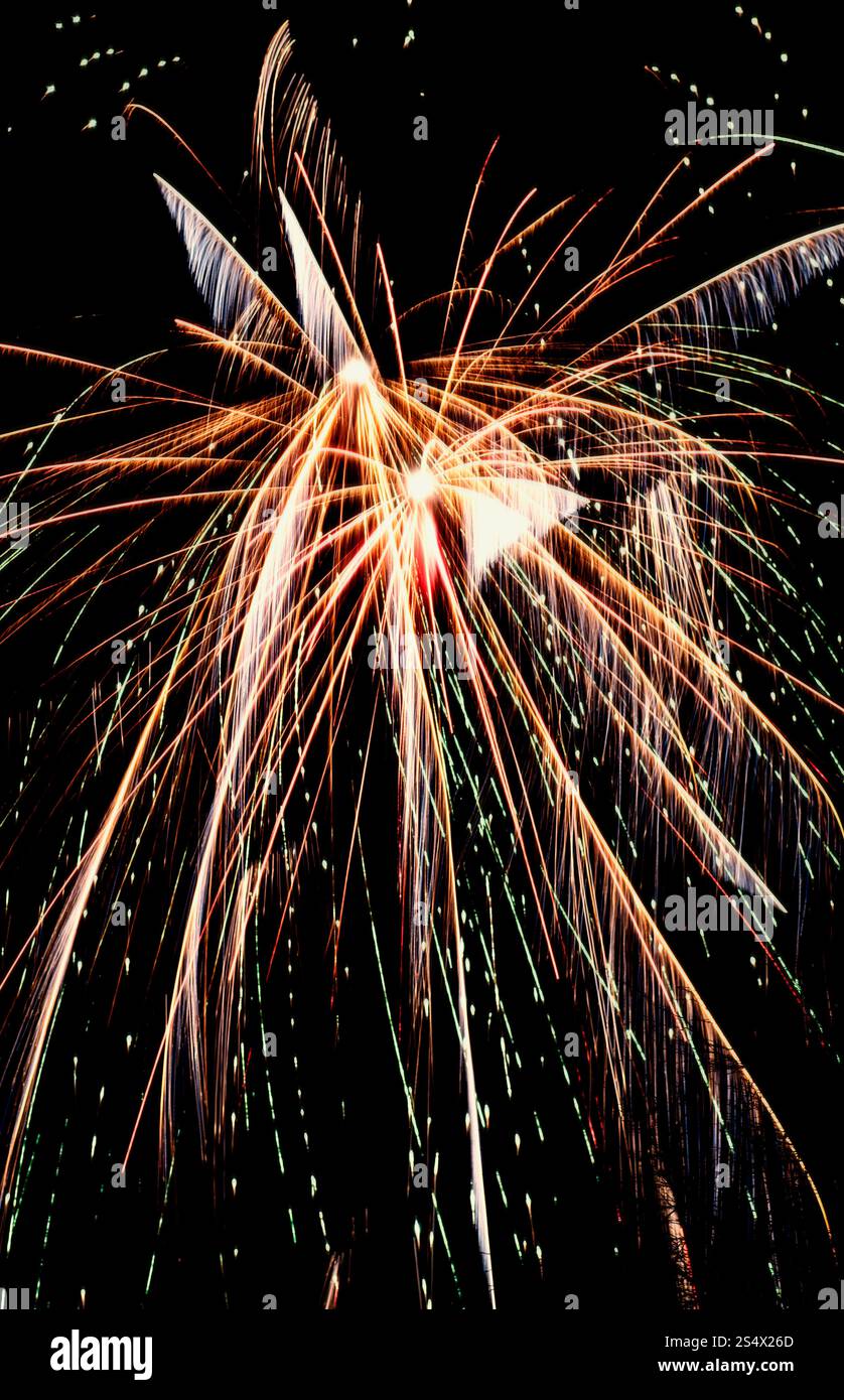 Fireworks exploding in the night sky Stock Photo