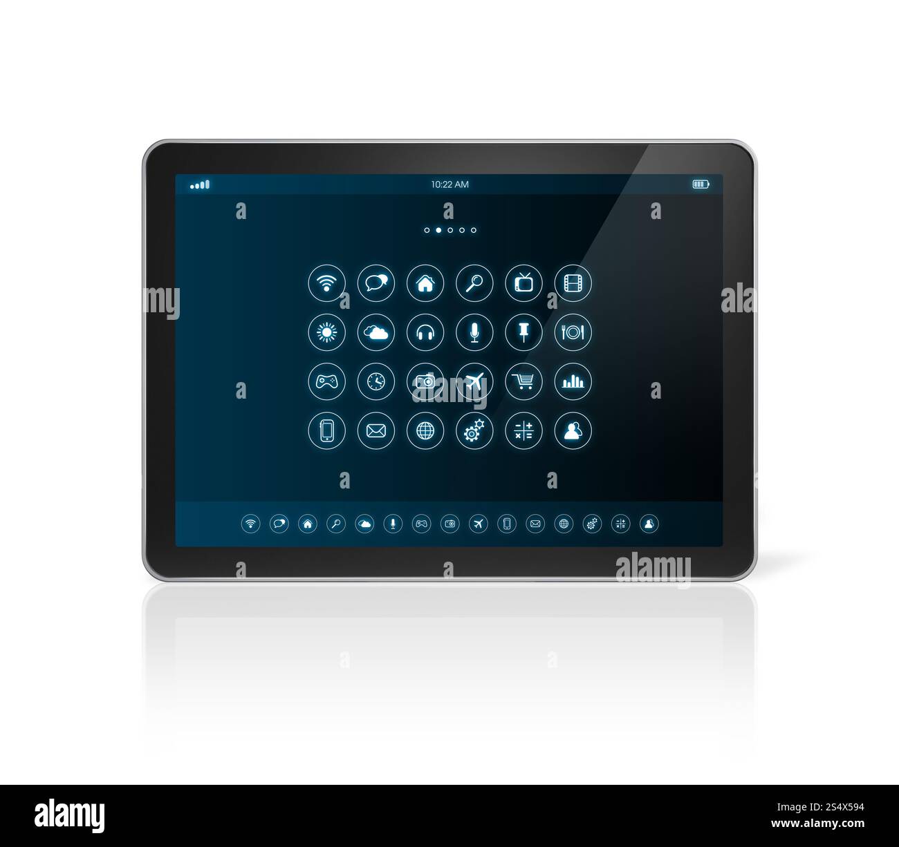 3D tablet pc with apps icons interface - isolated on white with clipping path. tablet pc with apps icons interface Stock Photo