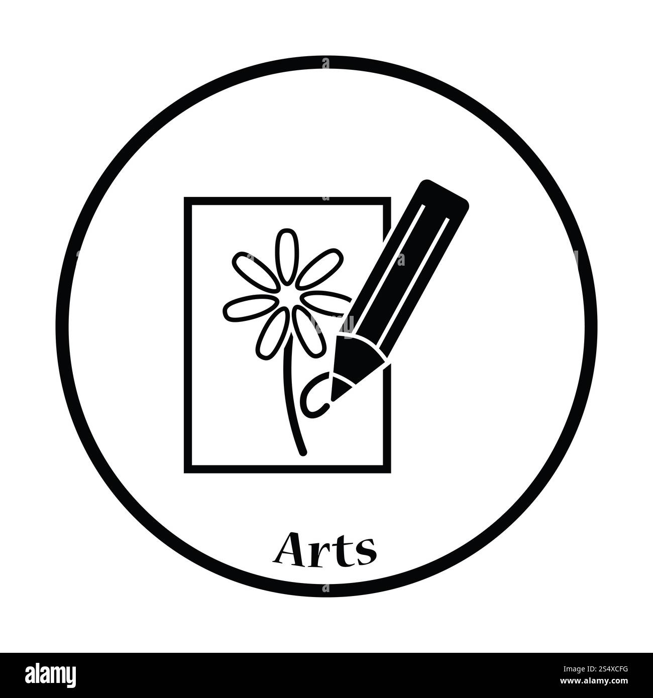 Icon of Sketch with pencil. Thin circle design. Stock Photo