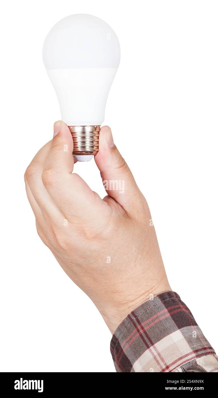 hand holds compact LED lamp isolated on white background Stock Photo ...