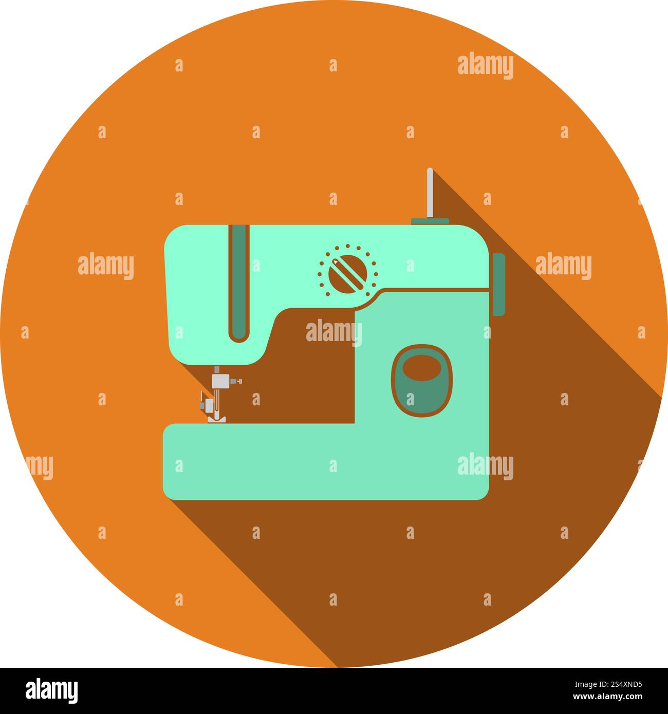 Modern Sewing Machine Icon. Flat Circle Stencil Design With Long Shadow. Vector Illustration. Stock Vector