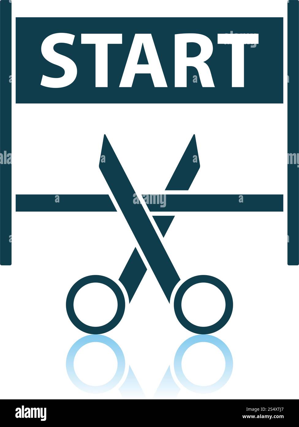 Scissors Cutting Tape Between Start Gate Icon. Shadow Reflection Design. Vector Illustration. Stock Vector