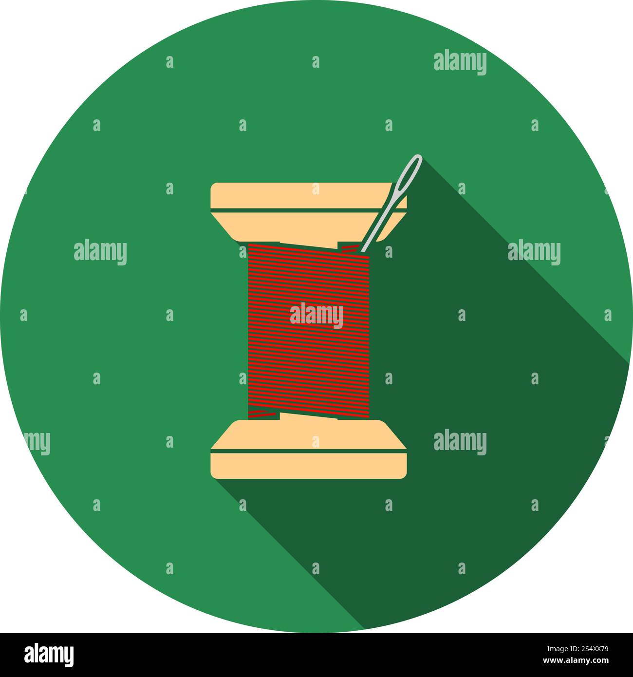 Sewing Reel With Thread Icon. Flat Circle Stencil Design With Long Shadow. Vector Illustration. Stock Vector