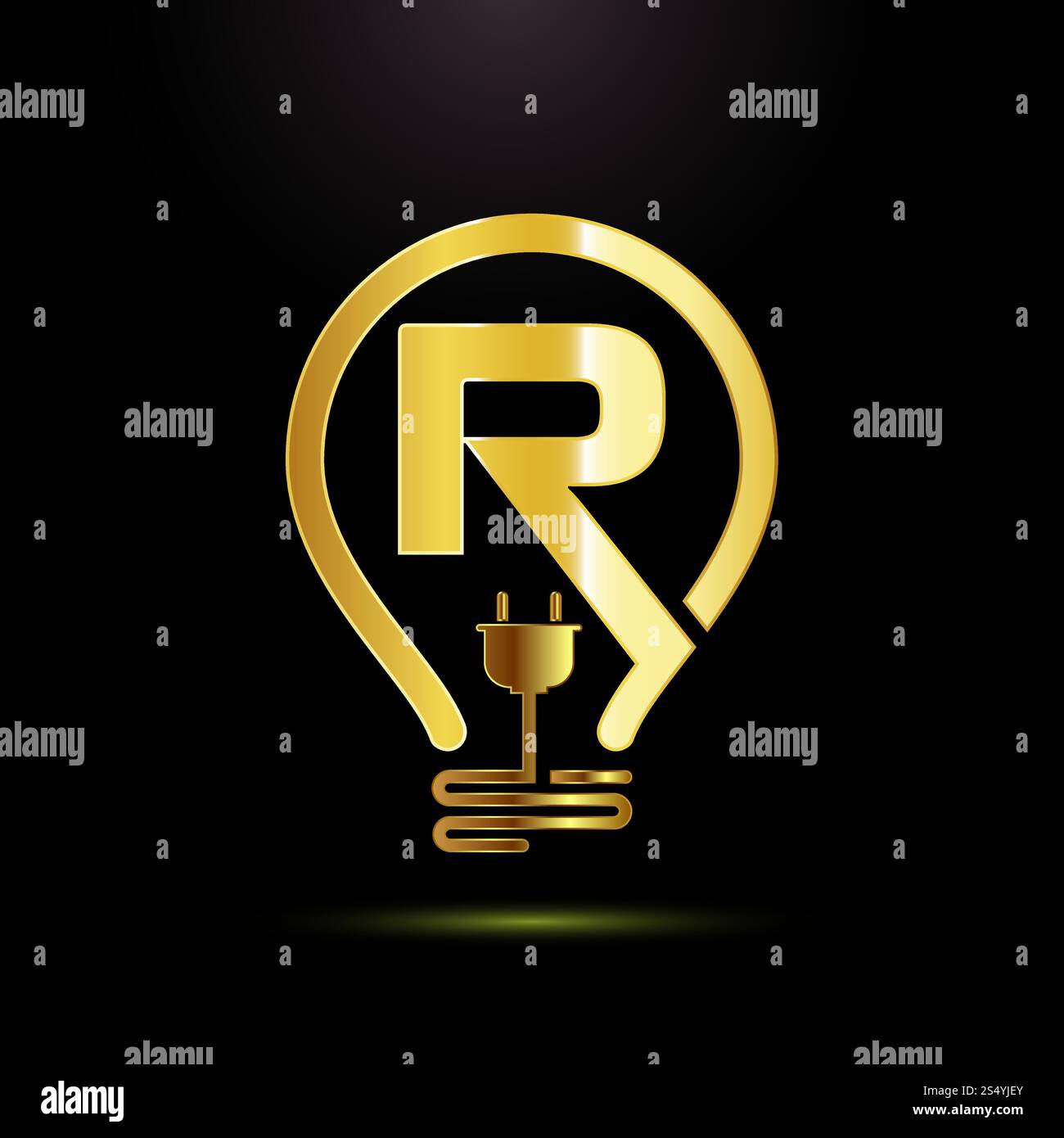 English alphabet R with an electric bulb and plug. Electricity logo ...