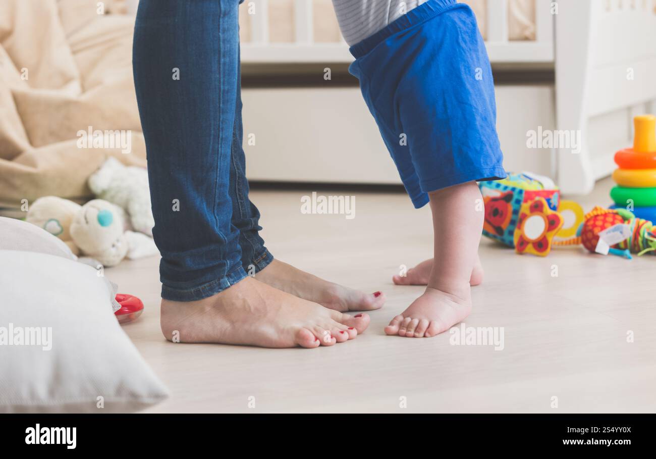 Closeup of small babys feet on