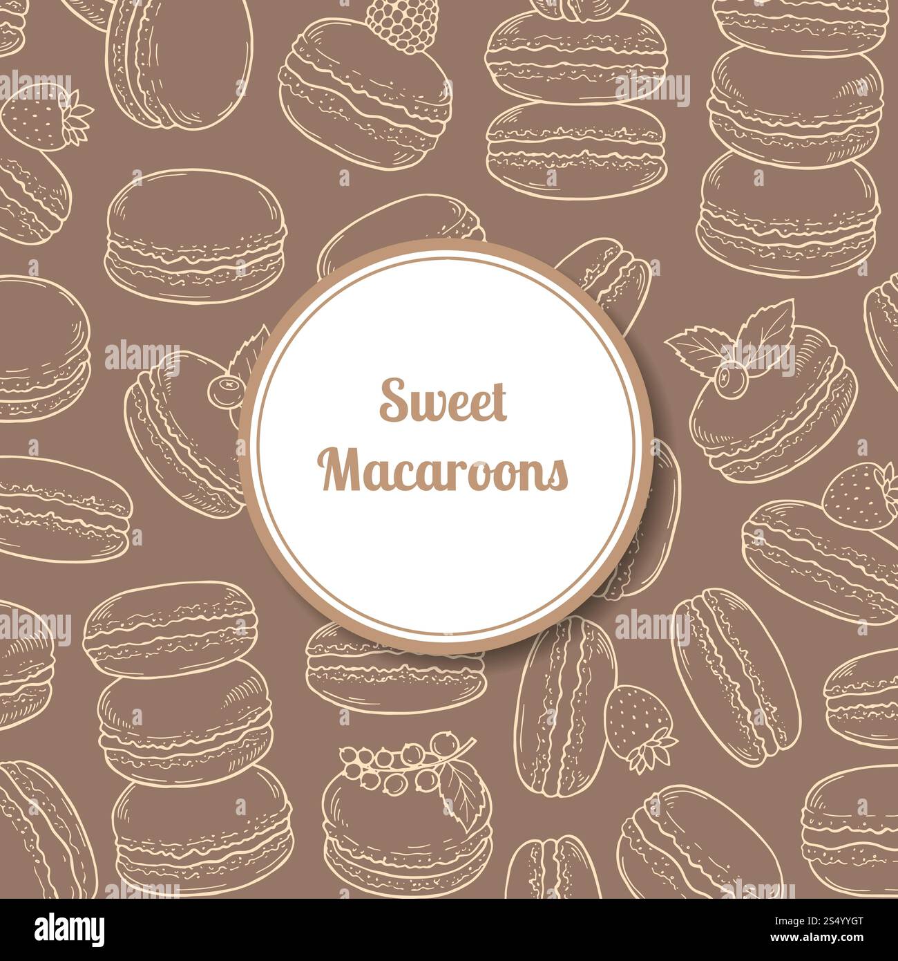 Vector background with hand drawn macaroons and circle with shadow with ...