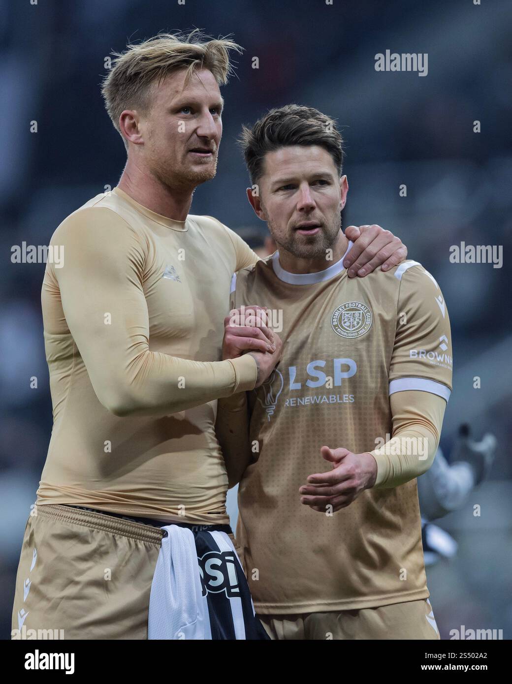 Bromley's Byron Webster and Louis Dennis are seen after the Emirates FA ...