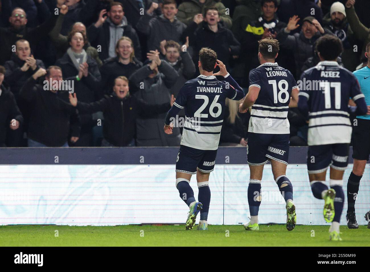 LONDON, UK 13th Jan 2025 Mihailo Ivanovic of Millwall celebrates