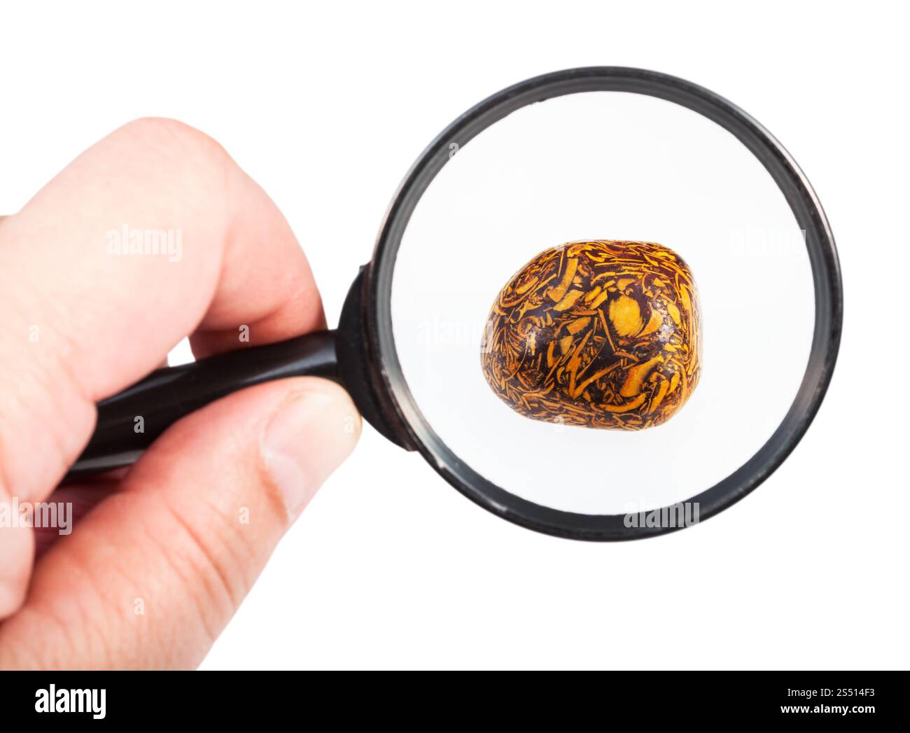 Script Jasper view of scriptstone (Mariam jasper) gemstone through magnifier isolated ...