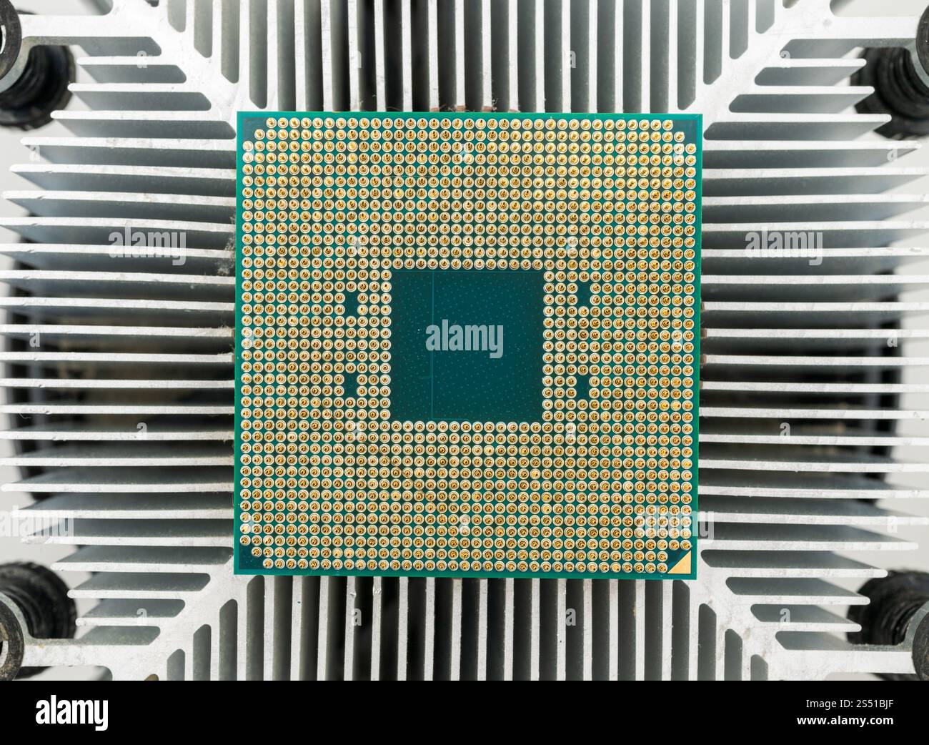 Pin side of a CPU processor mounted on a cooler Stock Photo