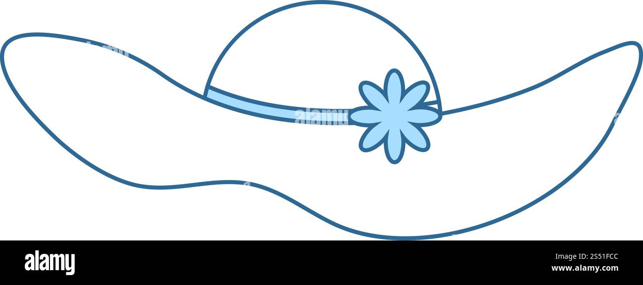 Elegant Woman Hat Icon. Thin Line With Blue Fill Design. Vector Illustration. Stock Vector