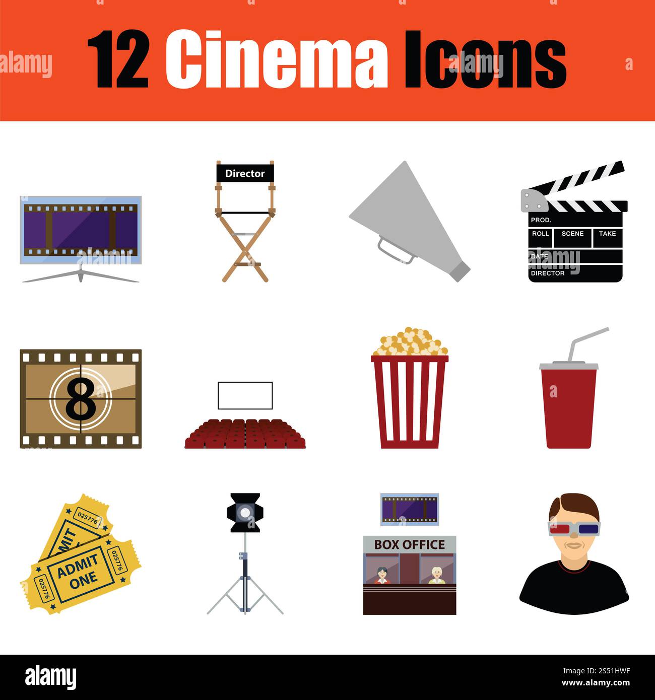 Cinema icon set. Color design. Vector illustration Stock Photo - Alamy