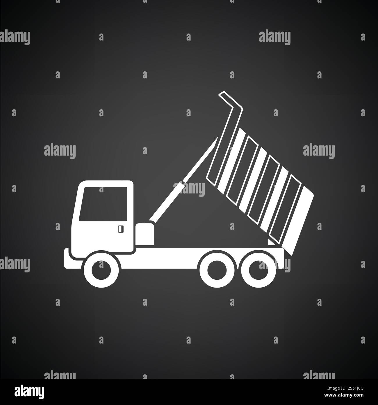 Icon of tipper. Black background with white. Vector illustration. Stock Photo