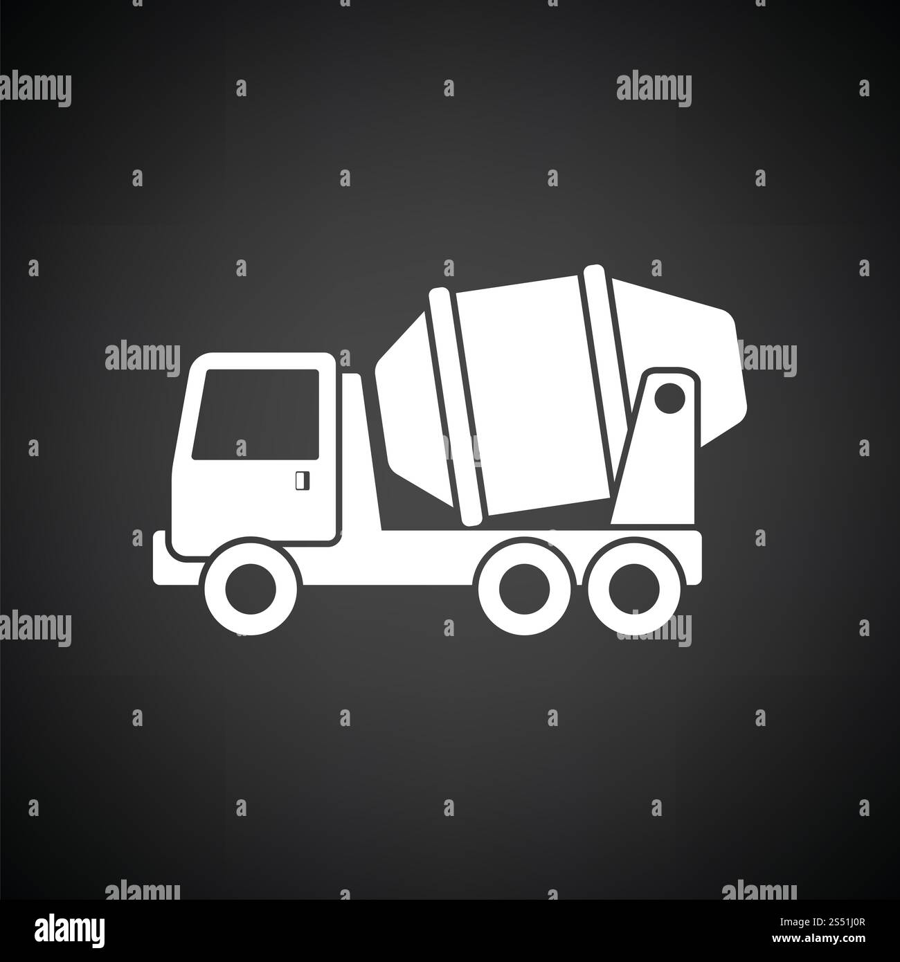 Icon of Concrete mixer truck . Black background with white. Vector illustration. Stock Photo