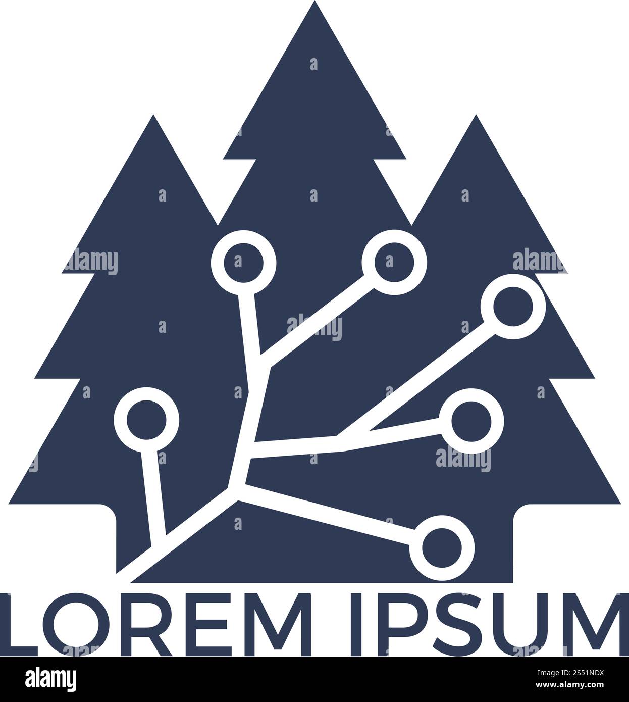 Digital Tree logo design. Network and pine tree design concept for education learning and technology. Stock Vector