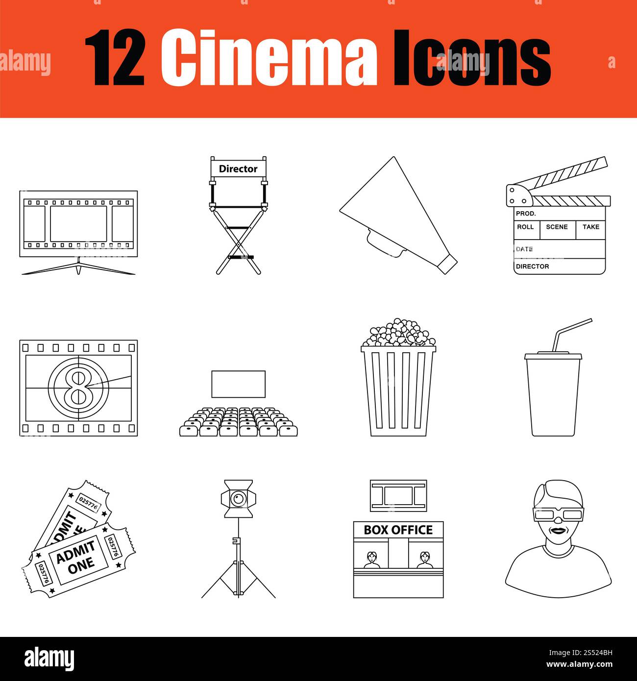 Set of cinema icons. Thin Line design. Vector illustration Stock Photo ...