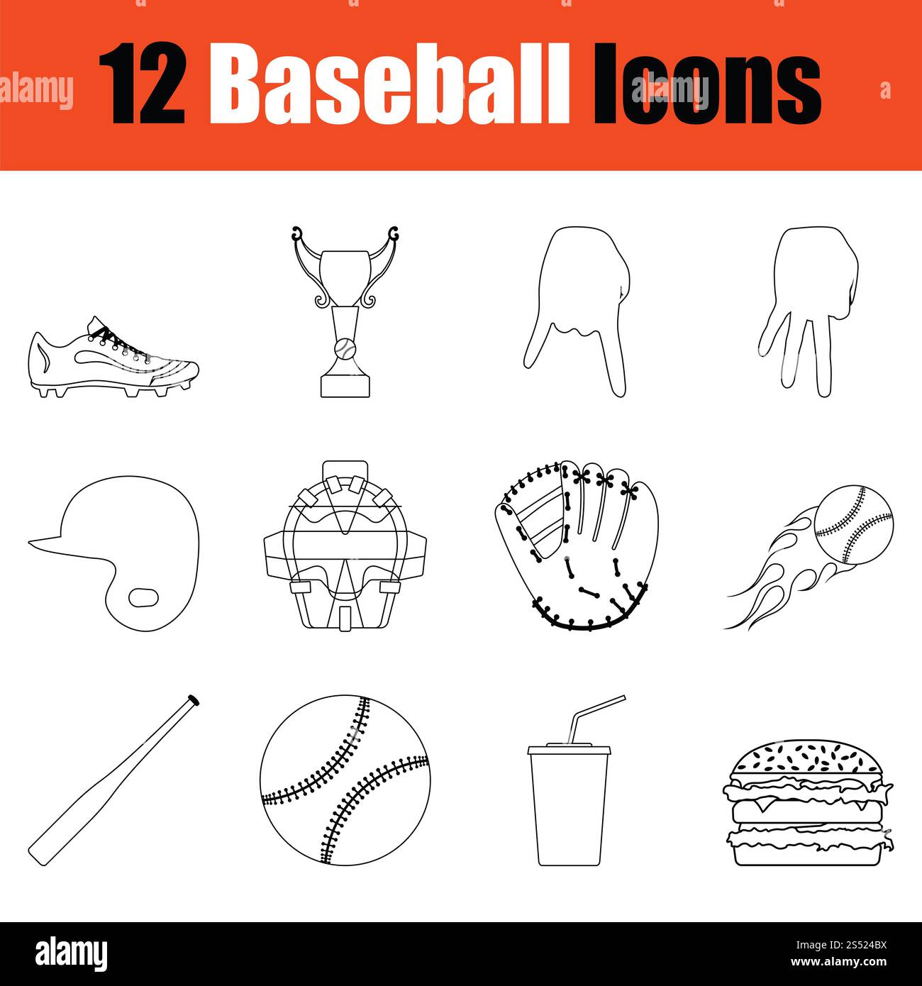 Baseball icon set. Thin Line design. Vector illustration Stock Photo ...