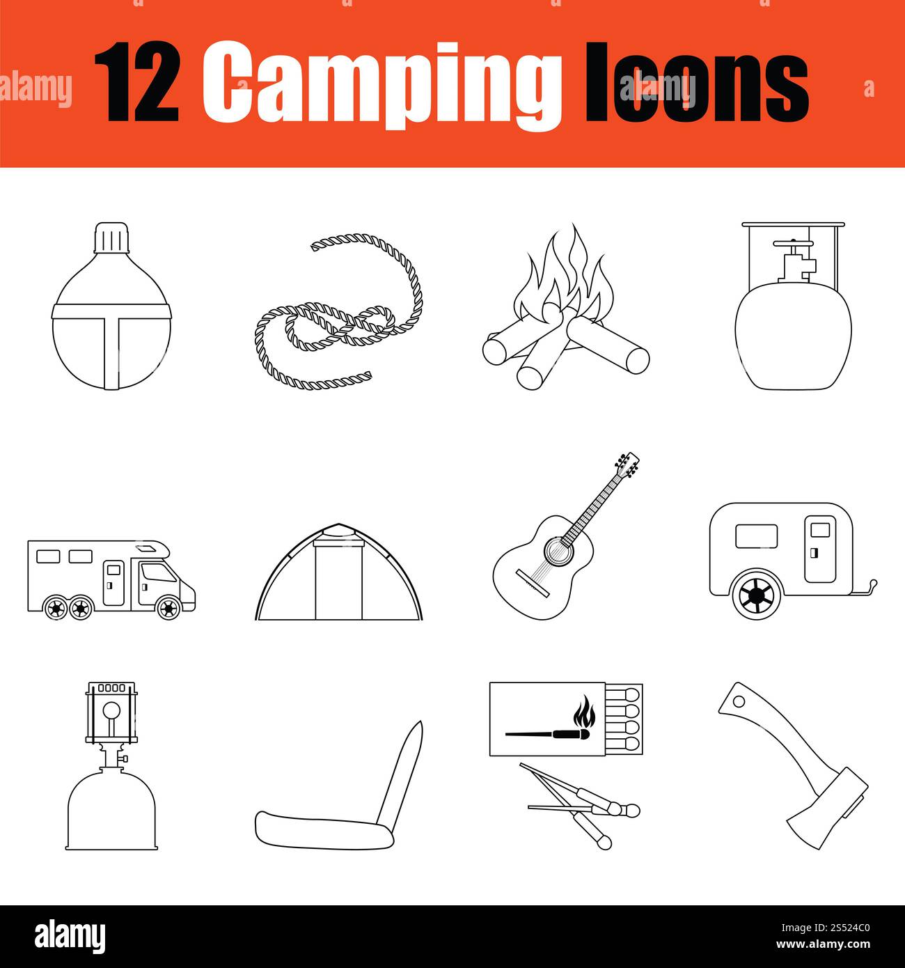 Camping icon set. Thin Line design. Vector illustration Stock Photo - Alamy