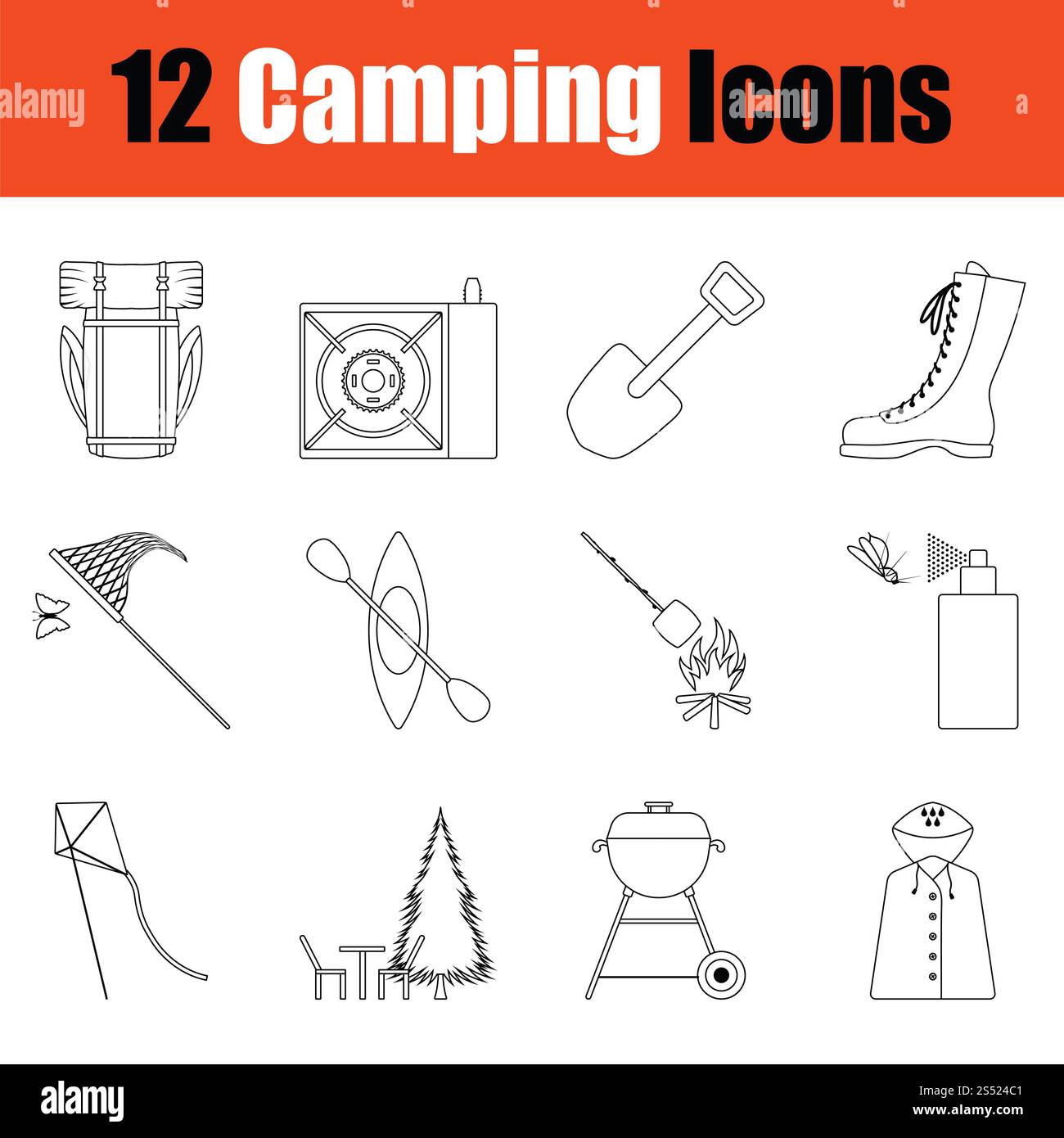 Camping icon set. Thin Line design. Vector illustration Stock Photo - Alamy