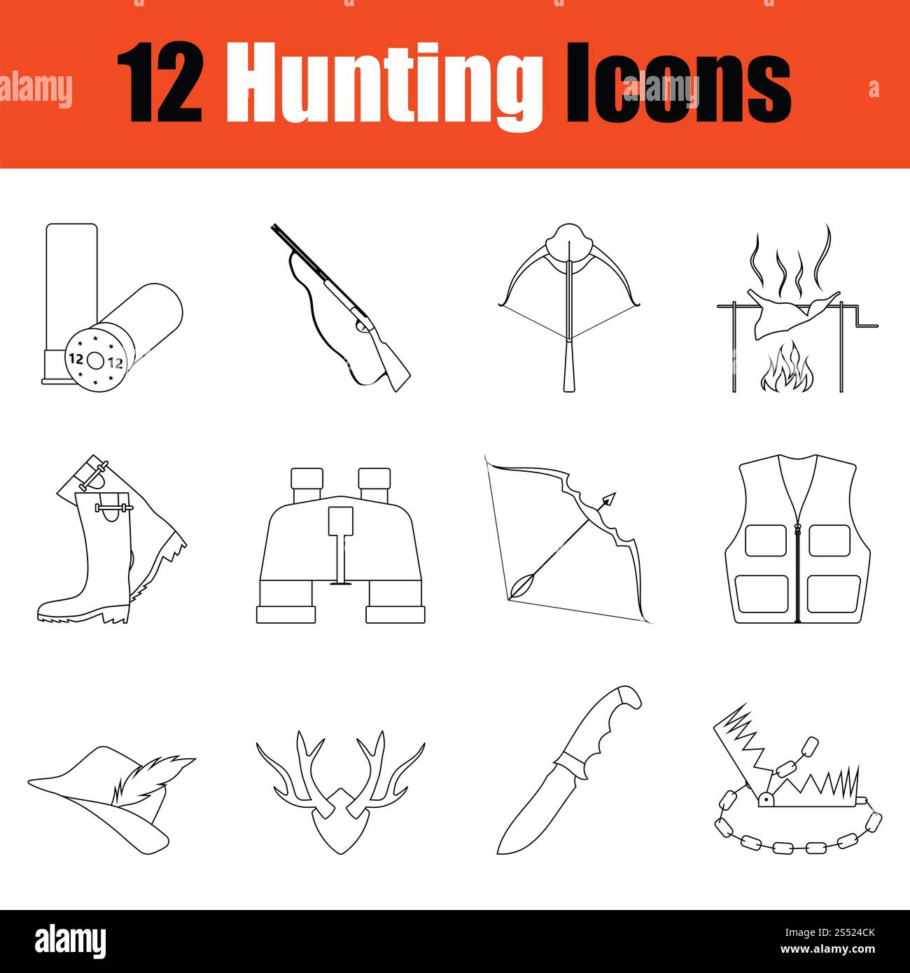 Hunting icon set. Thin Line design. Vector illustration Stock Photo - Alamy