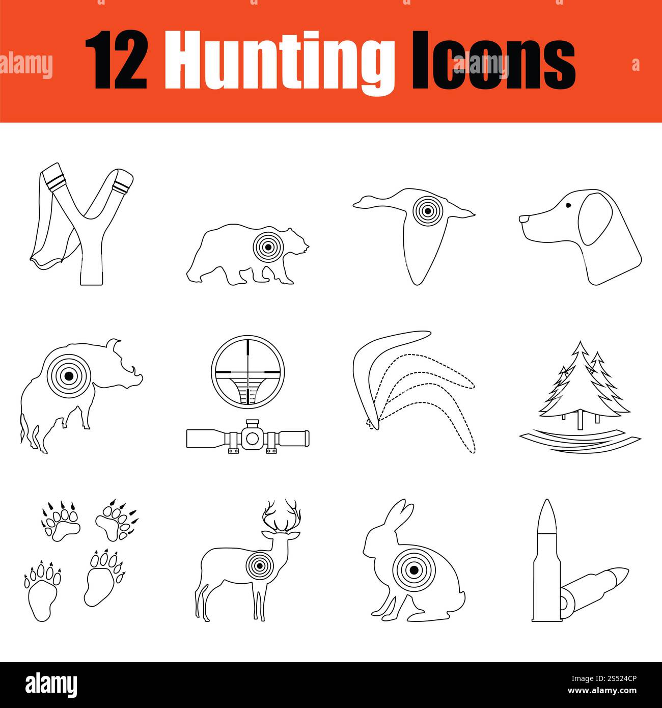Hunting icon set. Thin Line design. Vector illustration Stock Photo - Alamy
