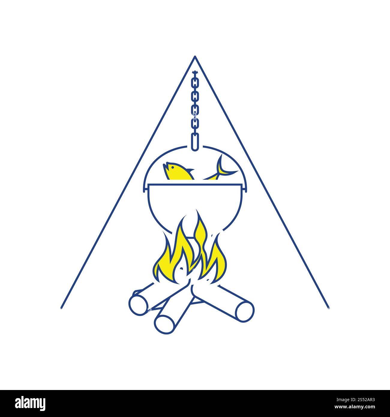 Icon of fire and fishing pot. Thin line design. Vector illustration ...