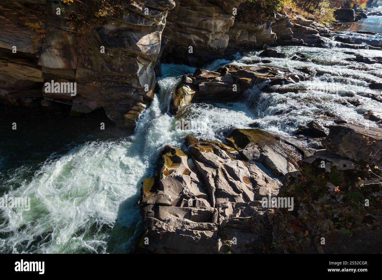 Probiy waterfall on the Prut River, in Yaremche City, Ivano-Frankivsk Oblast, Ukraine. Stock Photo