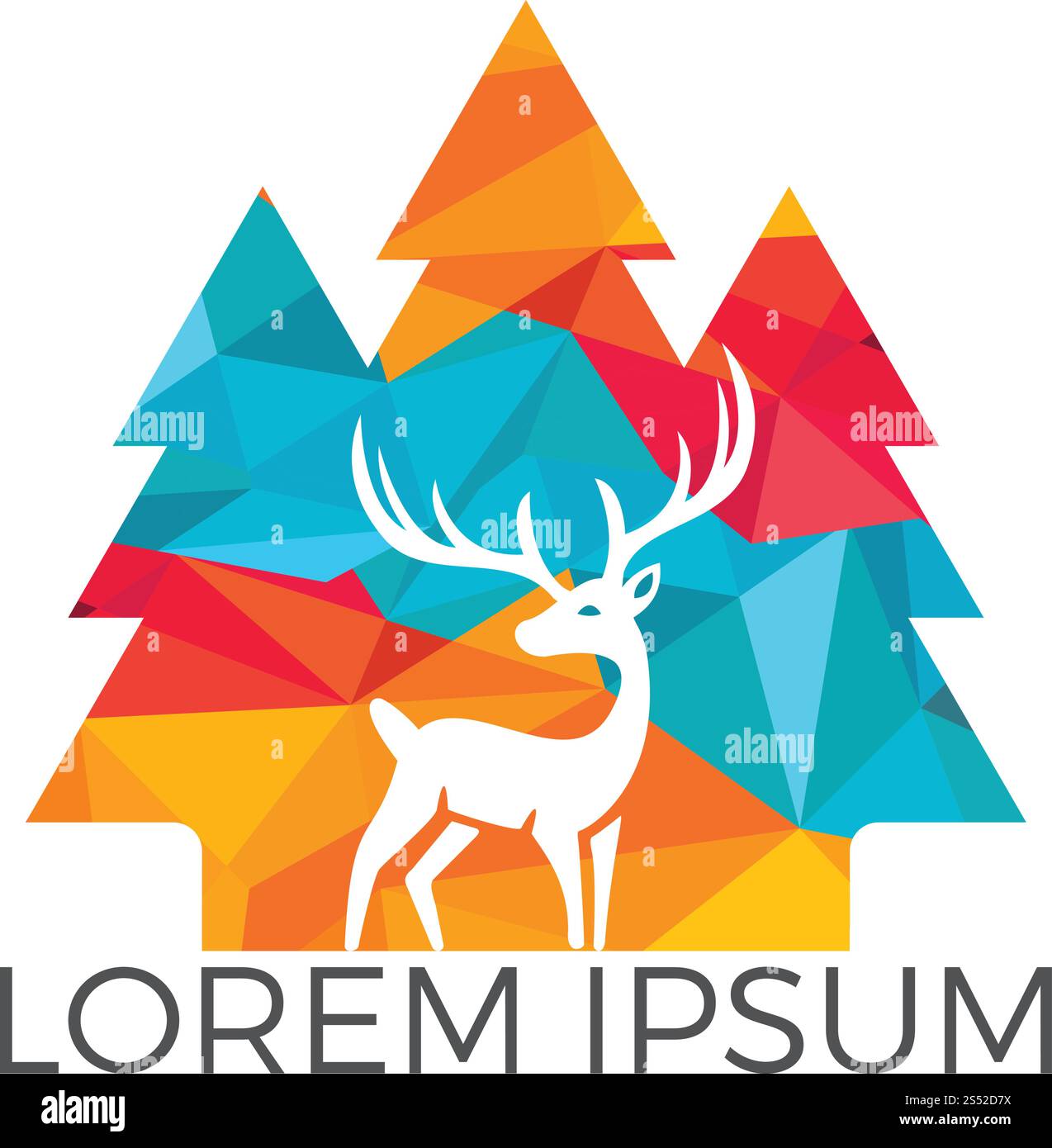 Deer with north wild pine tree silhouette logo icon designs. Vector ...