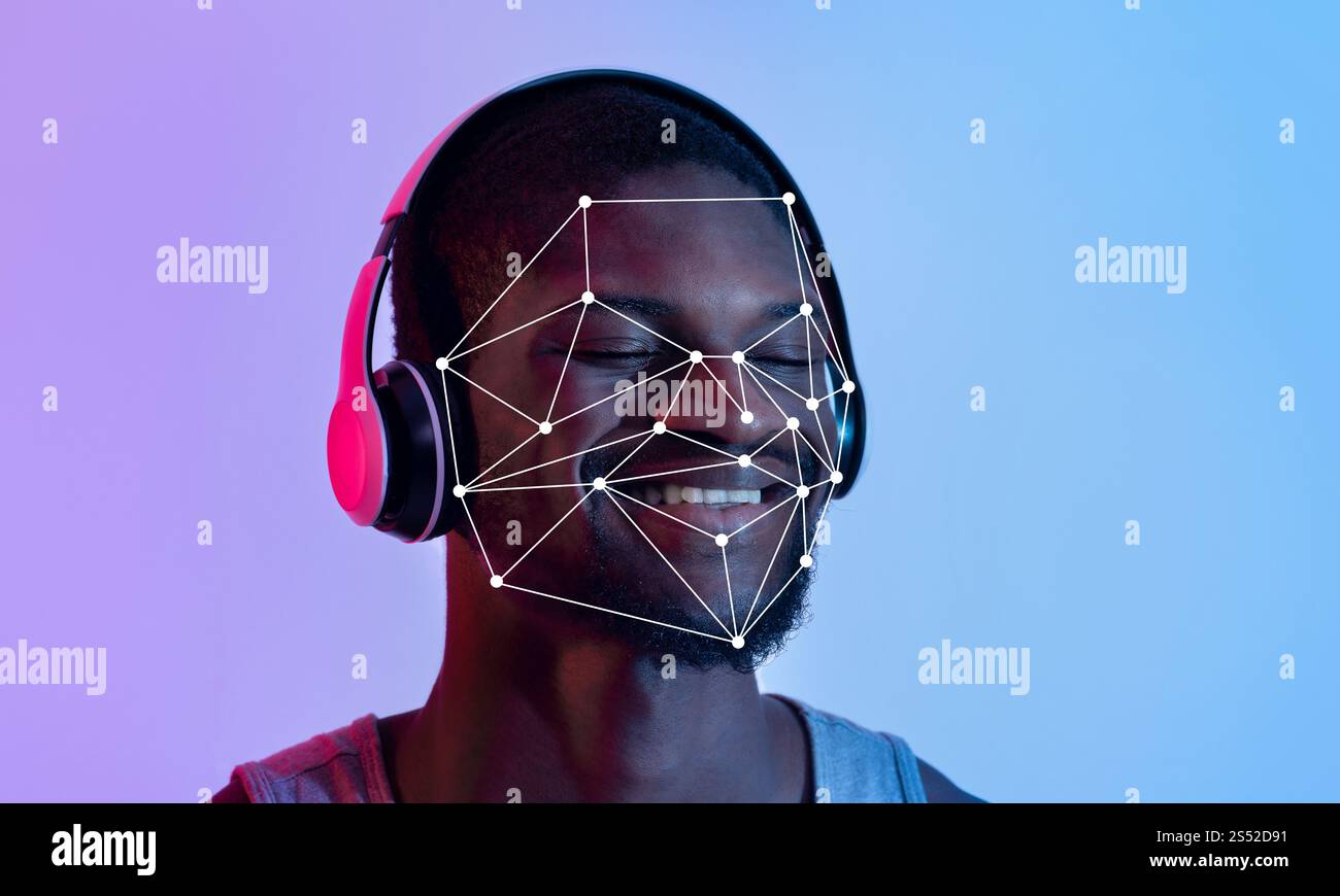 Facial recognition technology enhances identification in modern entertainment Stock Photo