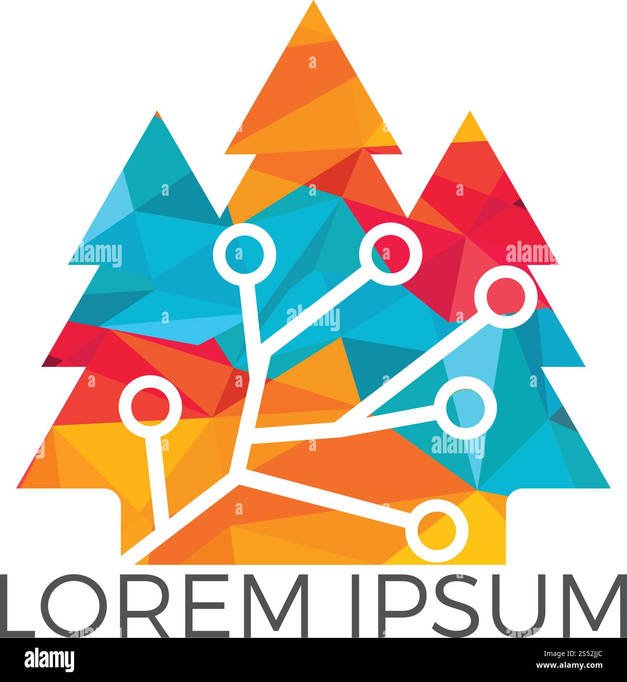 Digital Tree logo design. Network and pine tree design concept for education learning and technology. Stock Vector