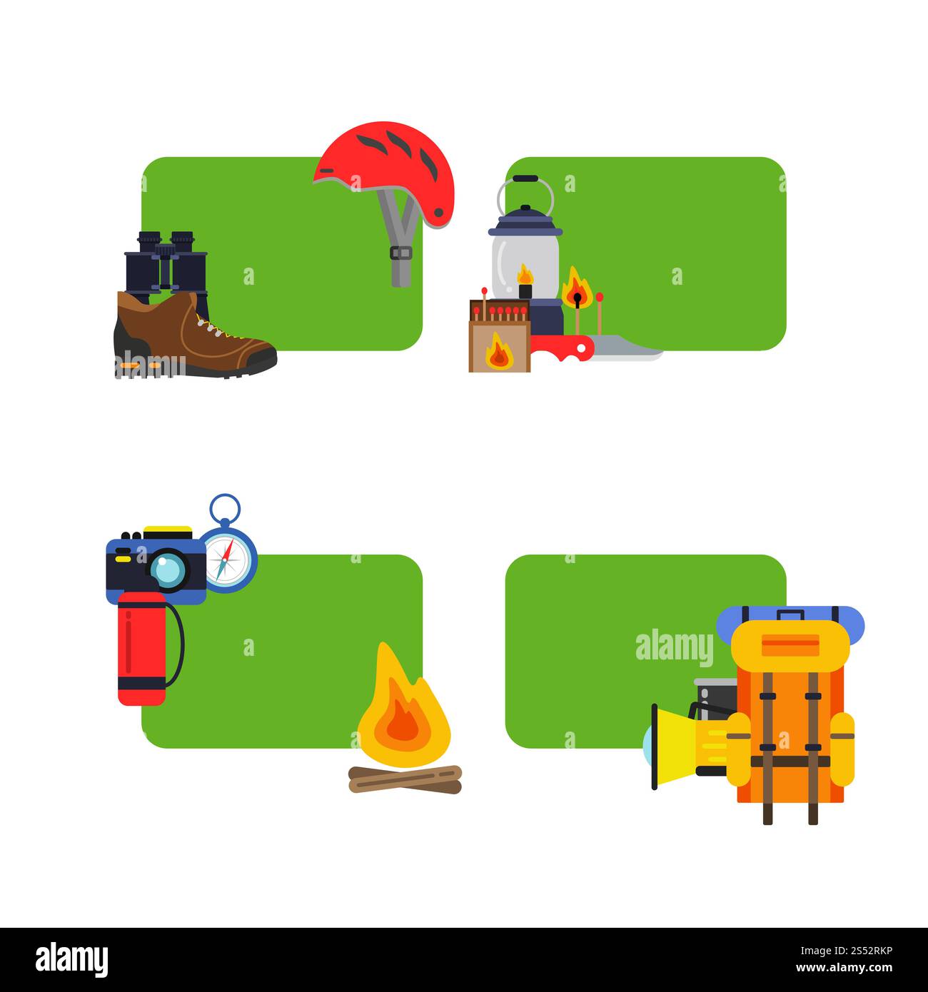 Vector set of stickers with place for text with flat style camping ...