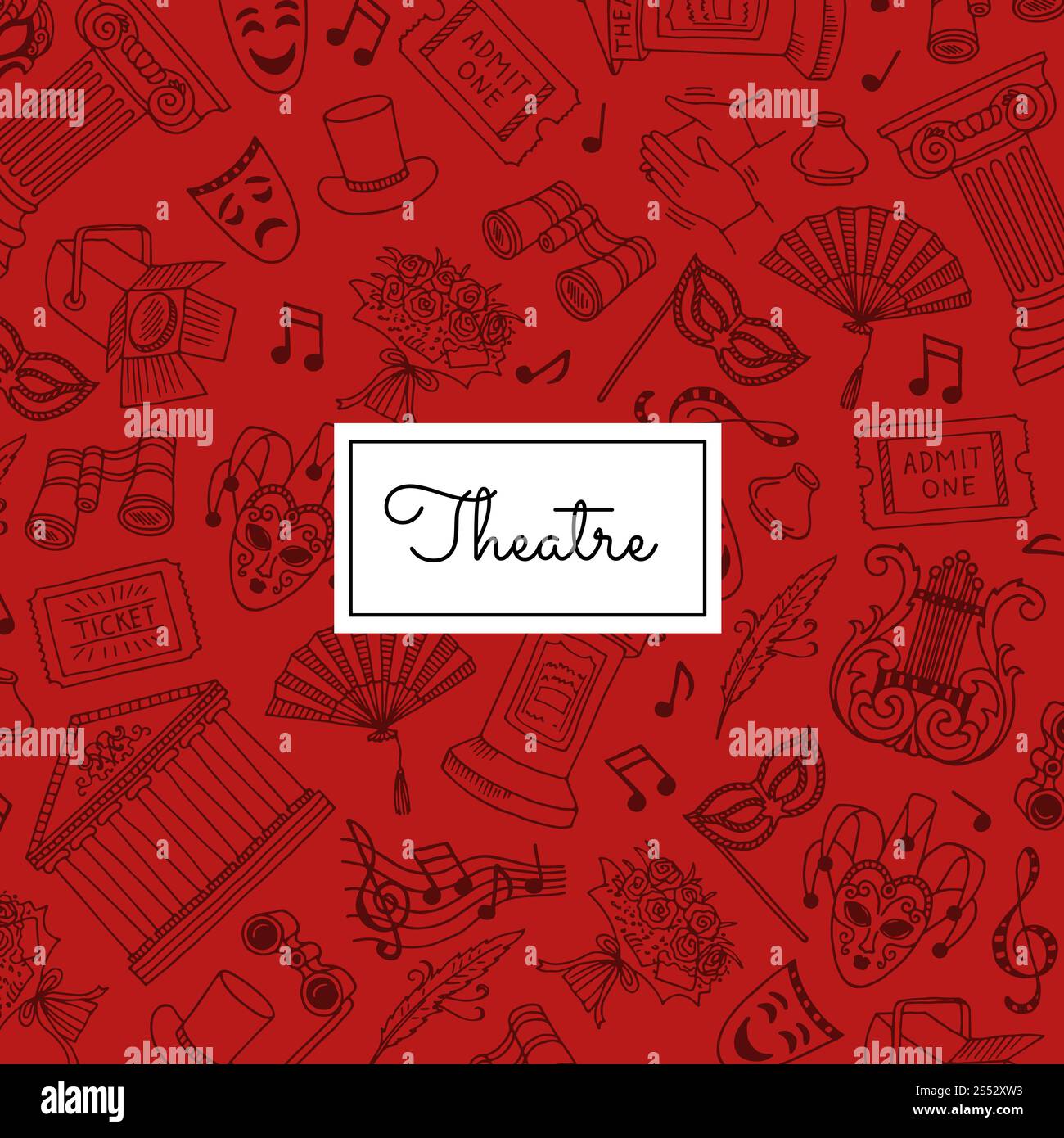 Vector doodle theatre elements background illustration with place for text. Vector doodle theatre elements background illustration Stock Vector