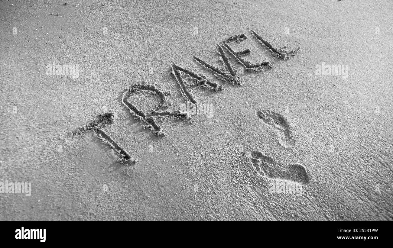 Word welcome on beach Black and White Stock Photos & Images - Alamy