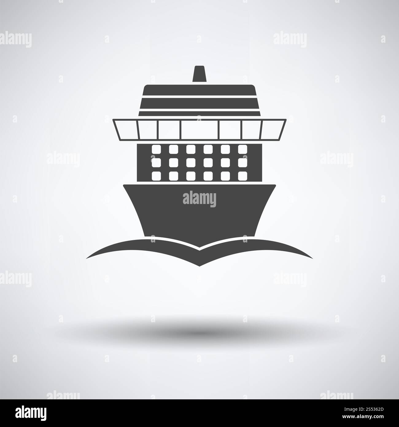 Cruise liner icon front view on gray background, round shadow. Vector ...