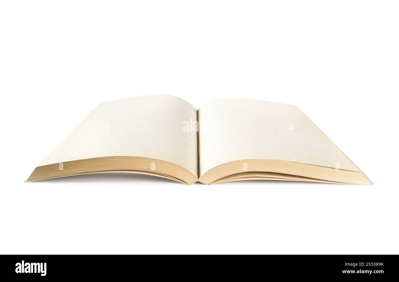 Open blank book mockup, isolated on white. Open blank book isolated on white Stock Photo