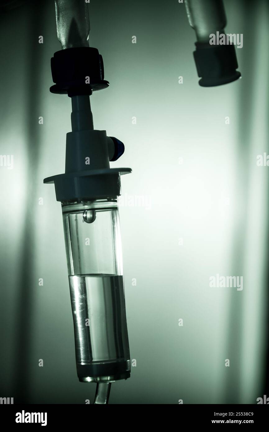 Closeup view of intravenous infusion drip equipment in hospital ...