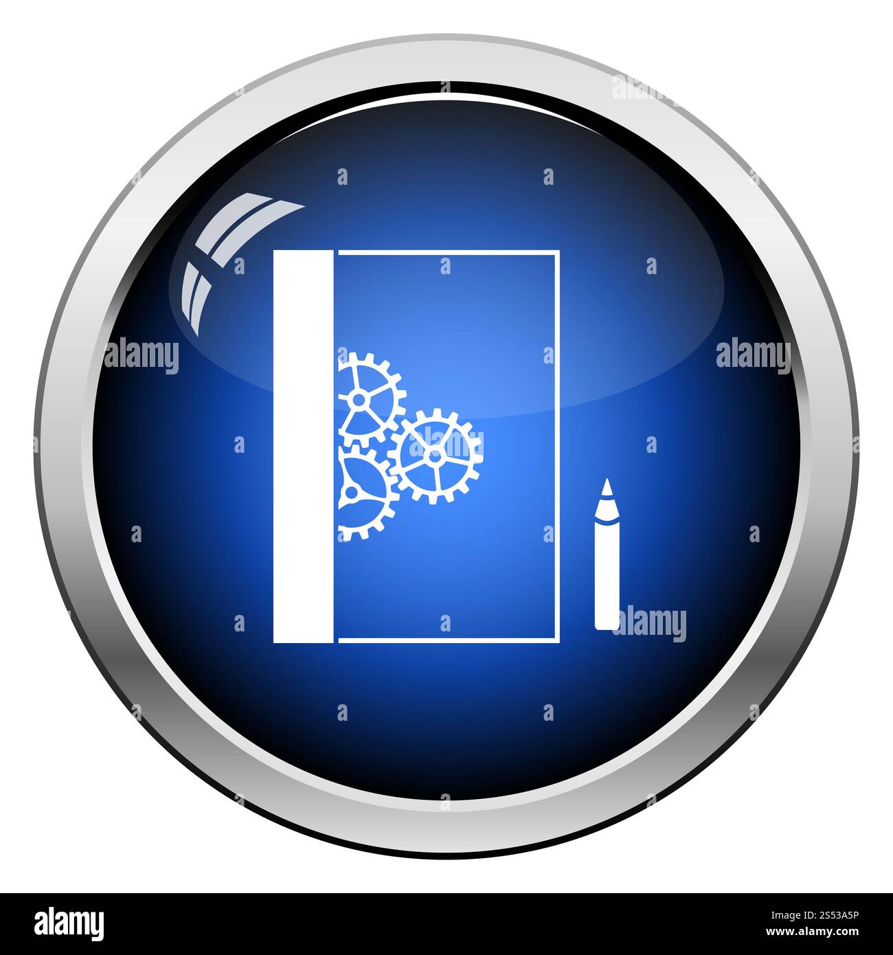 Product Development Icon. Glossy Button Design. Vector Illustration. Stock Photo